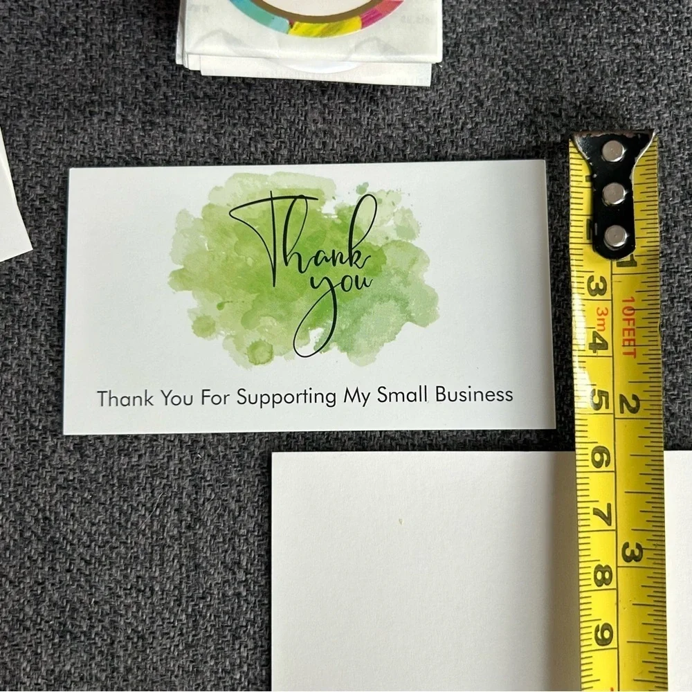 25 THANK YOU Business Cards + 25 Stickers, Starter Set, Watercolor, GREEN